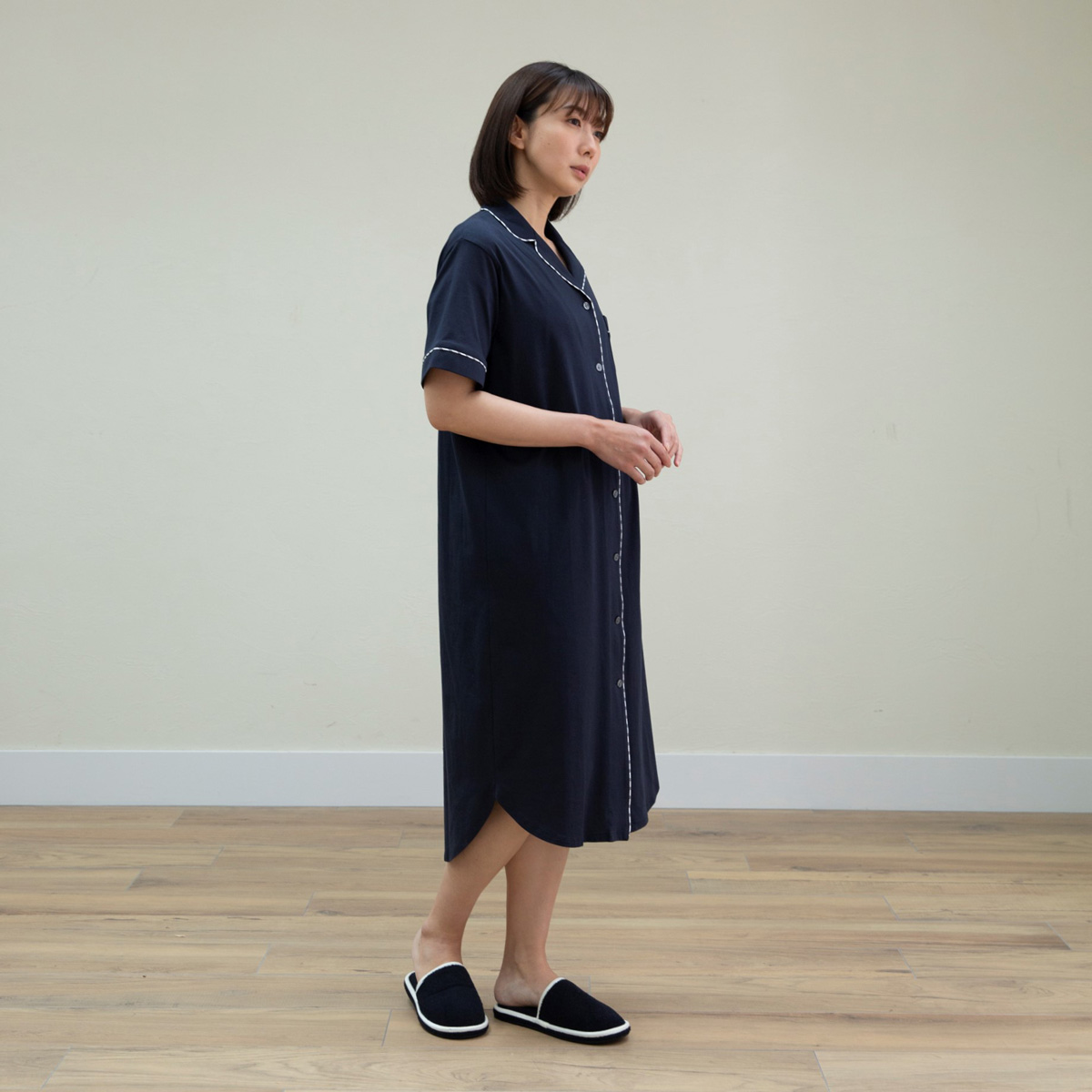 80 2プレーンジャージ半袖ワンピース 38 M ホワイト ルームウェア パジャマ オーガニックコットンタオル ギフトのテネリータ公式通販