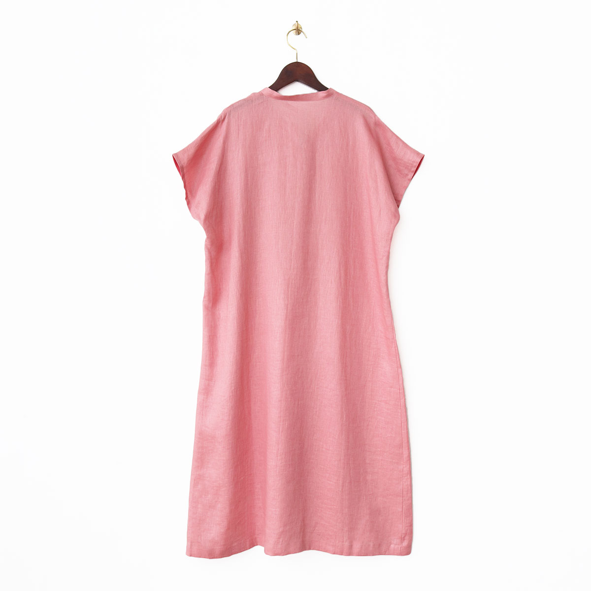 ウォッシュリネン 半袖ワンピース ピンク FREE