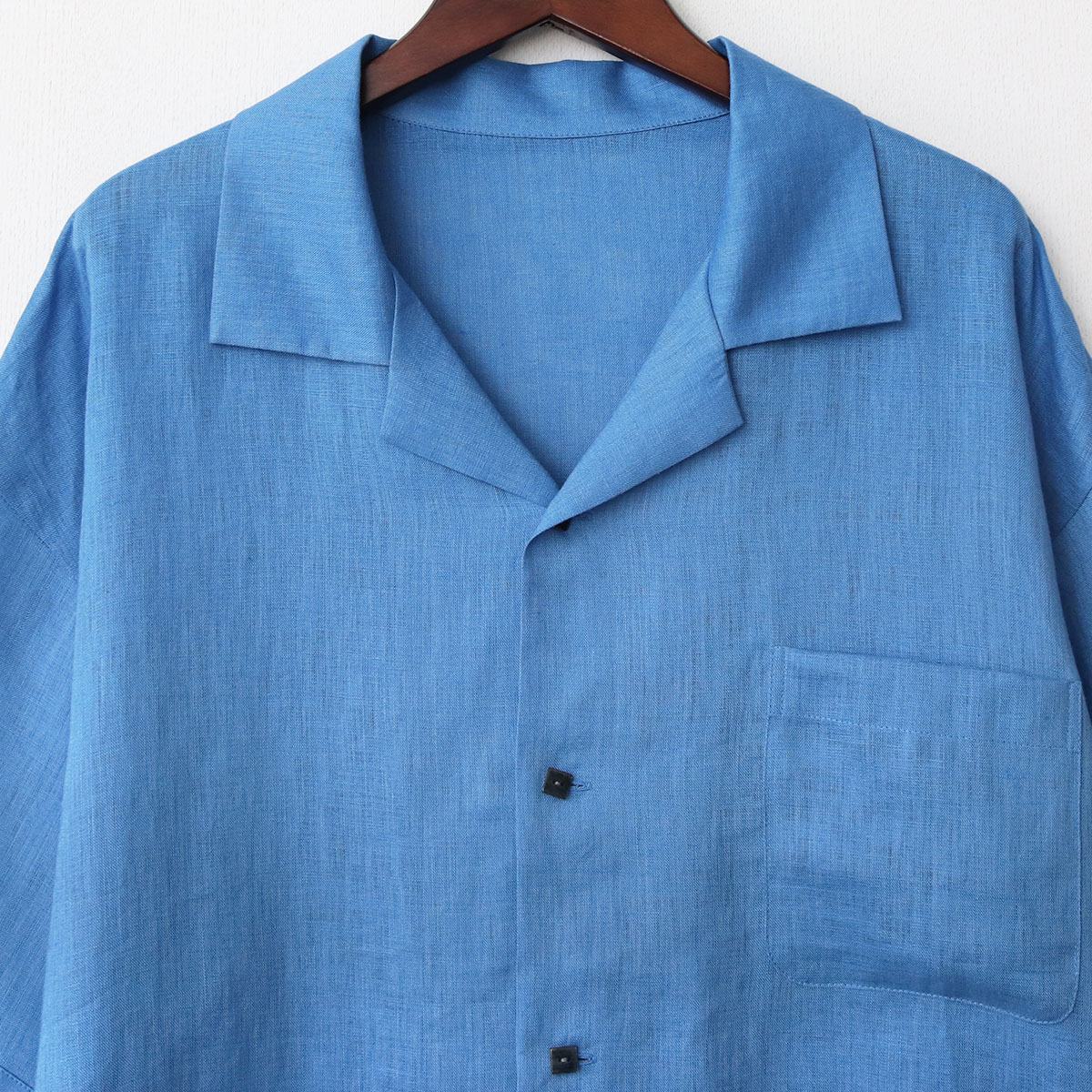 ウォッシュリネン オープンカラーシャツ ブルー 1