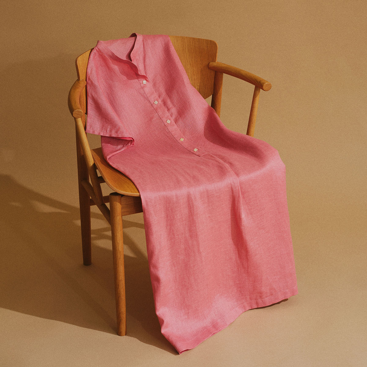ウォッシュリネン 半袖ワンピース ピンク FREE