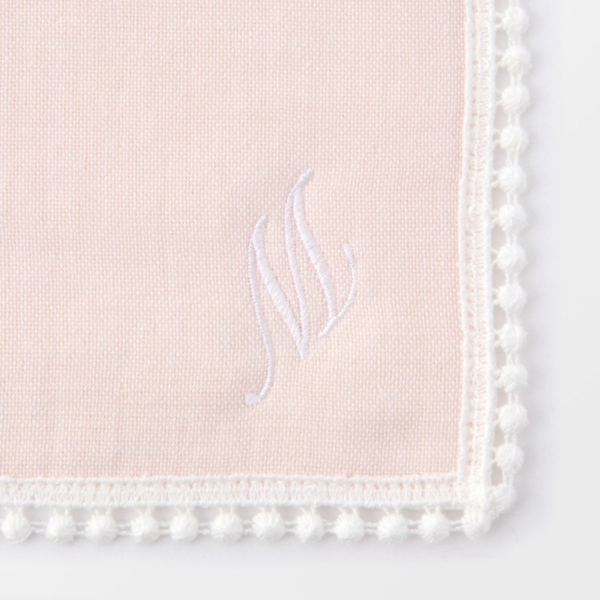 パイルガーゼレース刺繍ハンカチ ピンク T