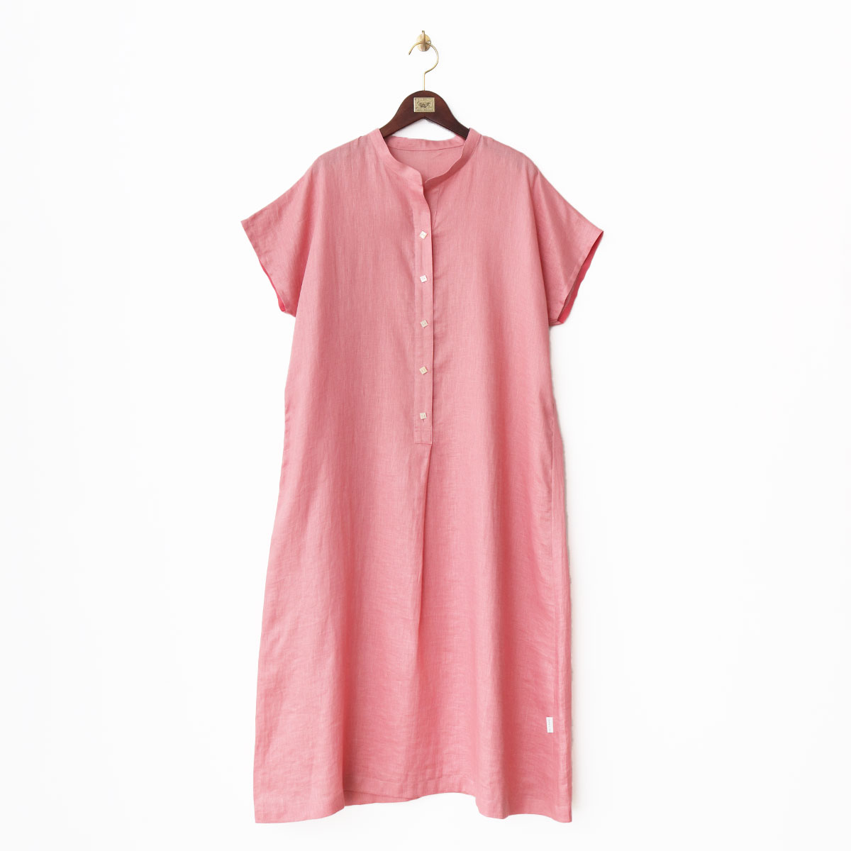 ウォッシュリネン 半袖ワンピース ピンク FREE
