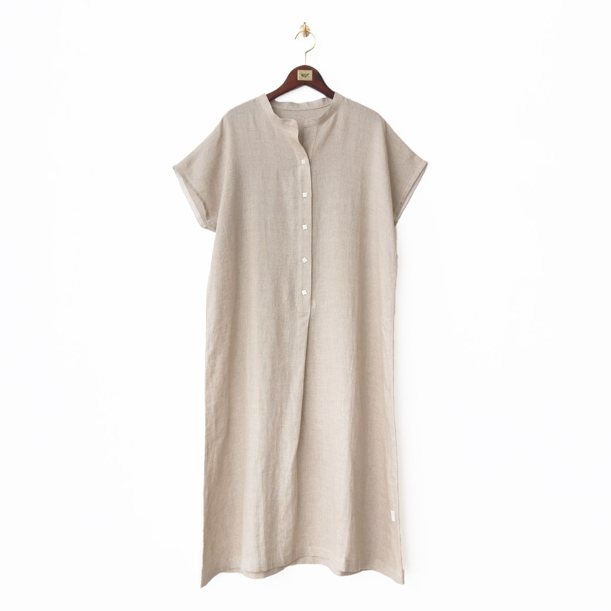 ウォッシュリネン 半袖ワンピース 亜麻色 FREE