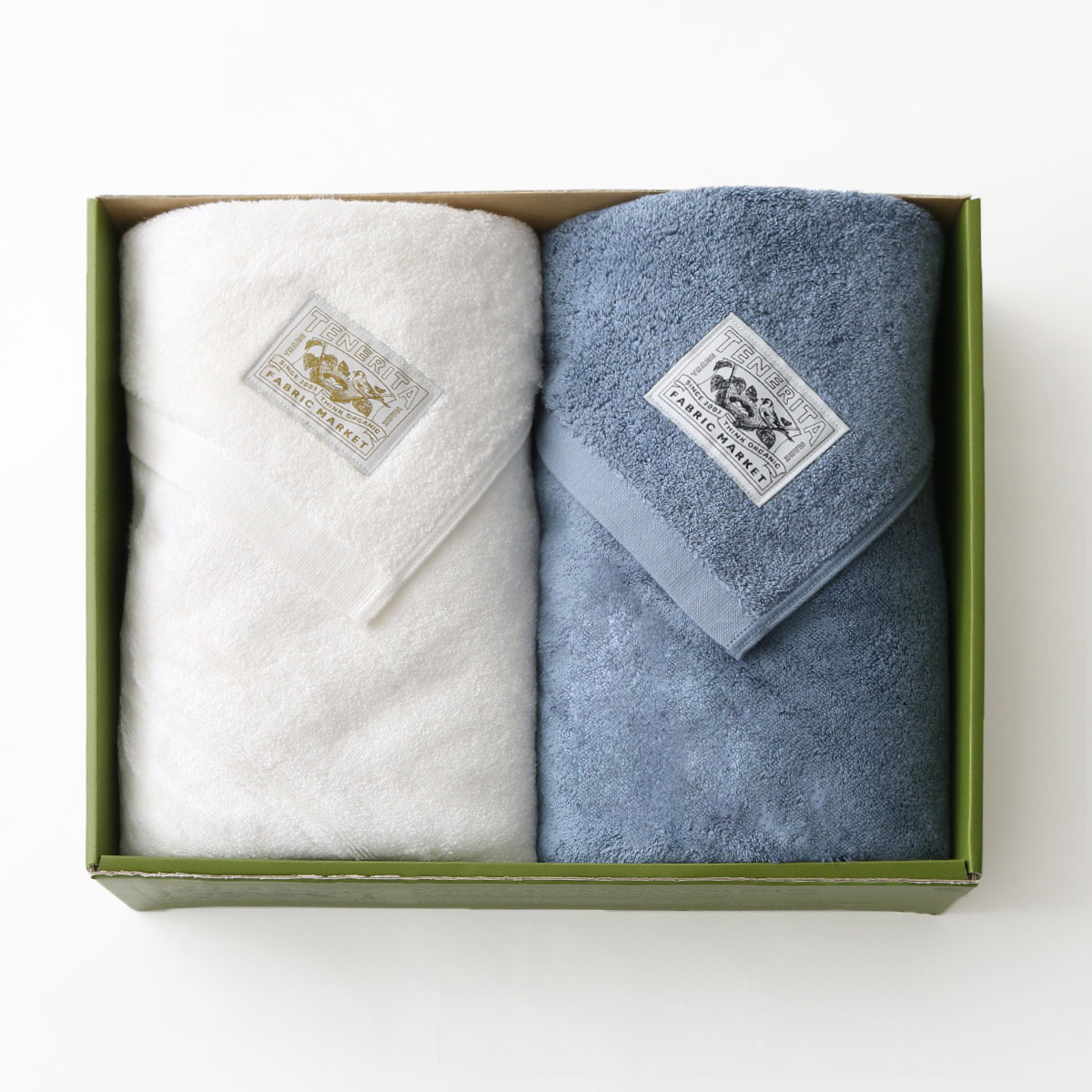 超甘撚りバスタオルロング2枚セット（ホワイト・ブルーグレー）(FREE  