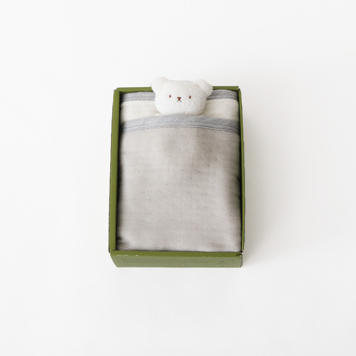 6重ガーゼケット＆リングラトルくまさんセット（ライトグレー）(FREE