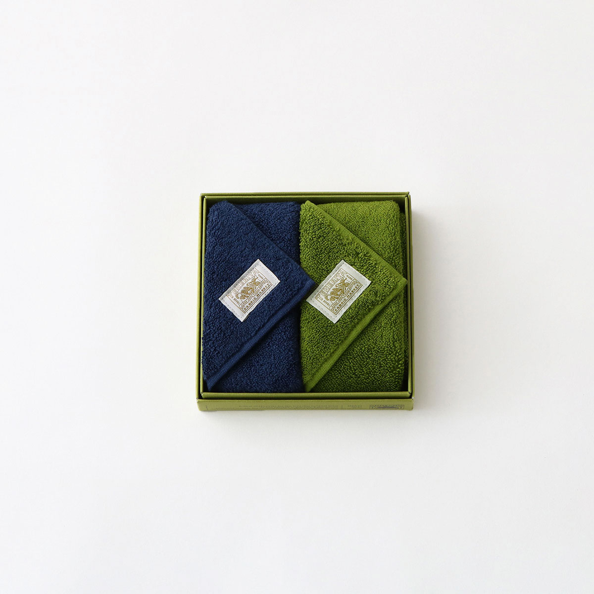 超甘撚りタオルハンカチ2枚セット(ネイビー・リーフグリーン)